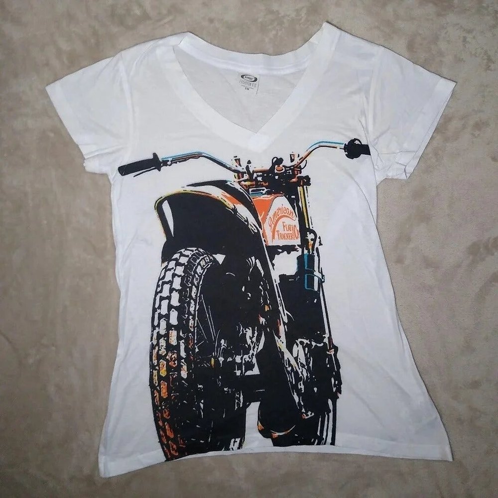 Women's Motorcycle Graphic Tee / T-Shirt - Sz Small V Neck